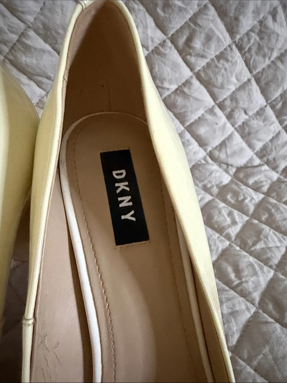 DKNY Cream Patent Peep-Toe Heels
